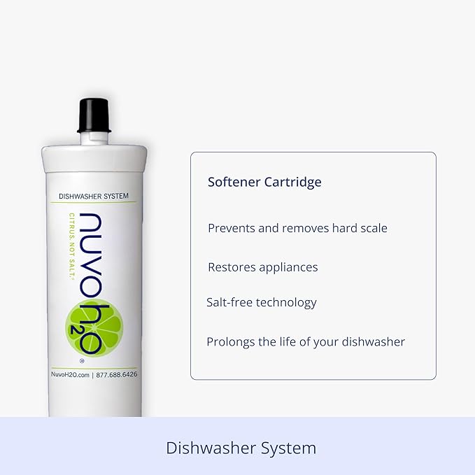 NuvoH2O CitraCharge Pro Spot-Free Dishwasher System – Citrus-Based, Eco-Friendly Water Softener – Reduces Scale – Quick-Connect Install – Protects Dishwashers & Appliances