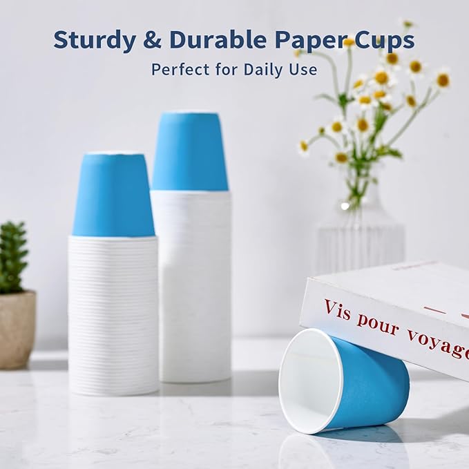 3oz Disposable Paper Cups 2400Pack, Small Bathroom Cups Bulk, Rinse Small Blue Paper Mouthwash Tumblers Perfect for Bathroom, Party, Picnic, Travel and Events