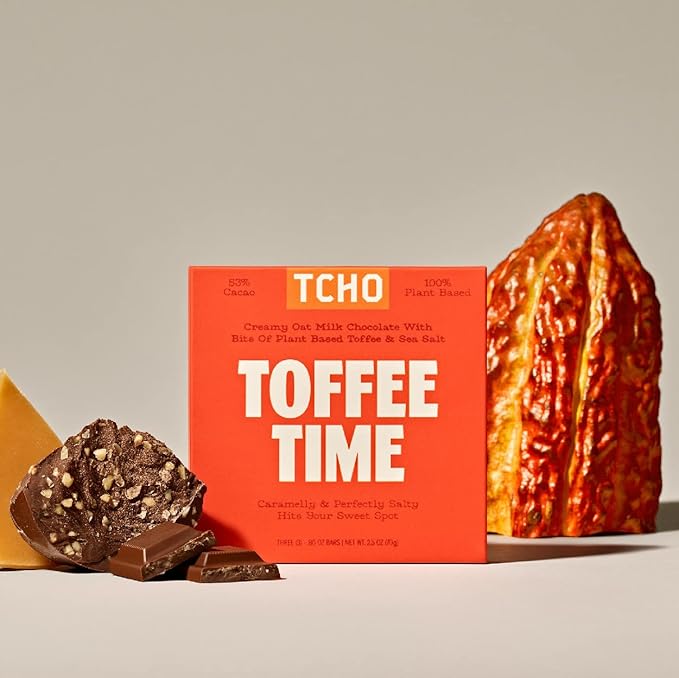 TCHO Toffee Time 53% Oat Milk Chocolate Bars (10 pack) | Plant Based, Organic & Fair Trade, | Non GMO, Non-Dairy, Vegan Chocolate, Soy Free (2.5oz each)