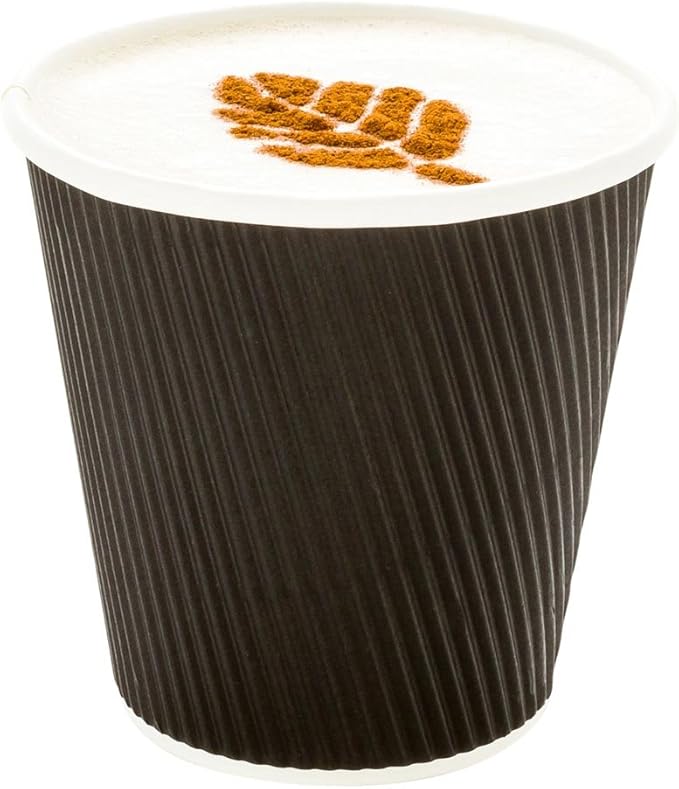 Restaurantware 8 Ounce Disposable Cups Pack of 25 Double Wall Hot Cups–Lids Sold Separately, Designed with a Rippled Wall and Black Paper Insulation, Ideal for Coffee, Hot Chocolate, and Tea