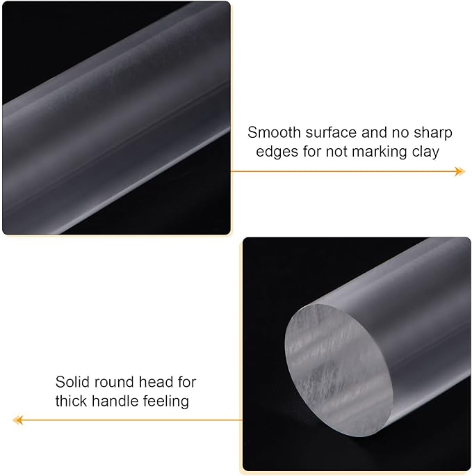 HARFINGTON Acrylic Clay Roller 7.28 Inch x 1 Inch Solid Non-Stick Plastic Round Tube Roller Polymer Clay Rod Fondant Rolling Pin for Shaping, Sculpting, Modeling DIY Crafts, Transparent