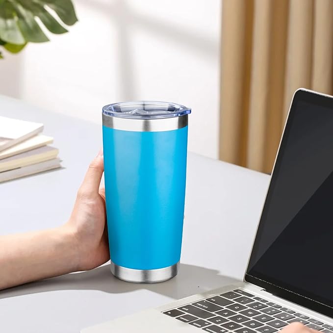 20oz Tumbler with Lid Double Wall Vacuum Insulated Travel Coffee Mug Stainless Steel Thermal Cup Powder Coated Sturdy Coffee Tumbler for Hot and Cold Beverage (Baby blue,1)