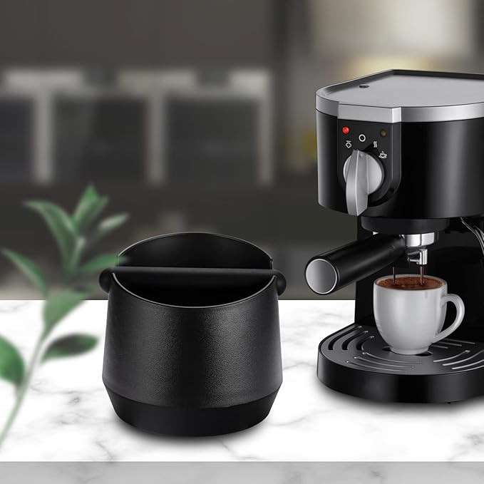 Espresso Knock Box - 5.8 Inch Coffee Knock Box Espresso, Shock-absorbent espresso grounds knock box with Removable Knock Bar and Non-Slip Base for easy coffee ground disposal(Round)