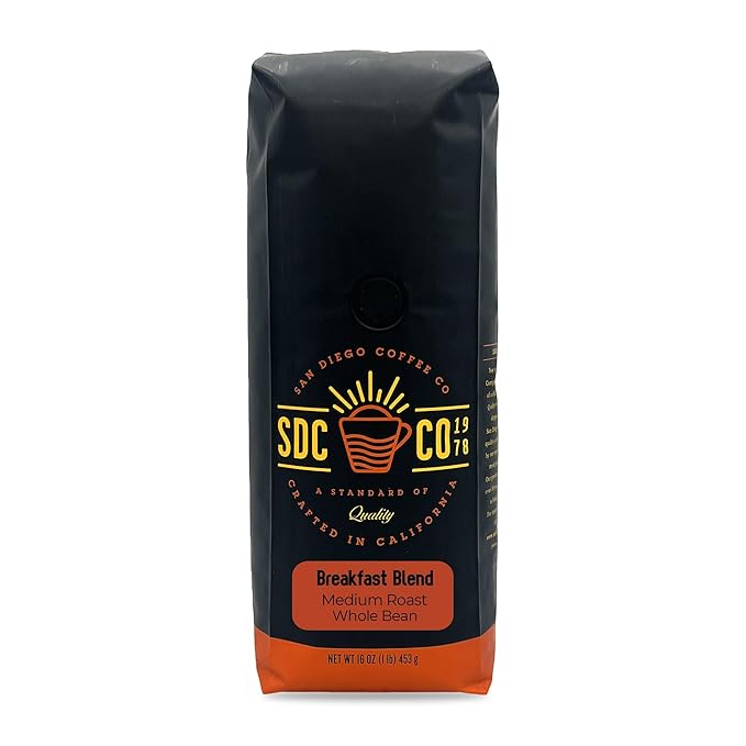 San Diego Coffee Breakfast Blend, Medium Roast, Whole Bean Coffee, 16-Ounce Bag Café en grano tostado