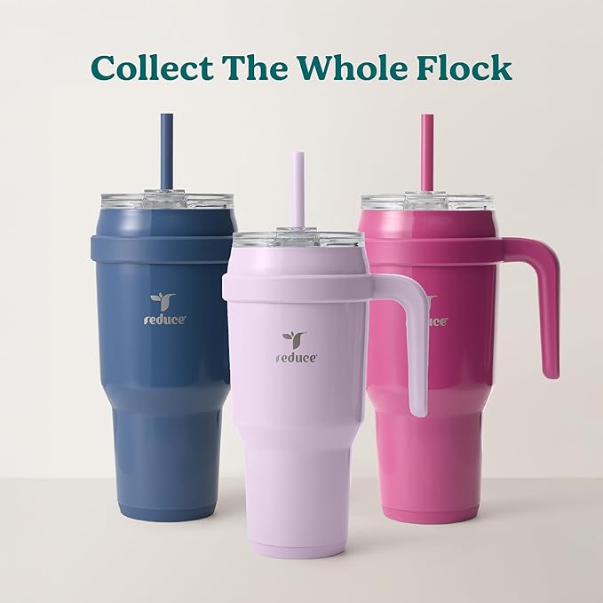 REDUCE 40 oz Stainless Steel Tumbler with Handle - Dual-Wall Vacuum Insulated Travel Mug, Sweat-Proof Lid & Reusable Straw - Keeps Drinks Cold for 24 Hrs, Fits Cupholders, Dishwasher Safe - Matcha