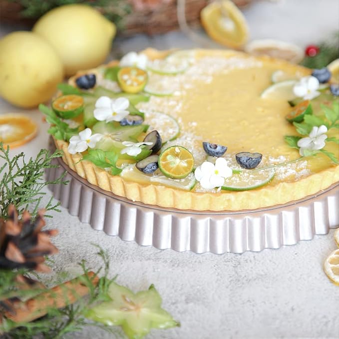 CHEFMADE Tart Pan Set, 7" and 9" Round Pie Pan with Removable Loose Bottom, Non-Stick Carbon Steel Quiche Pan for Oven Baking