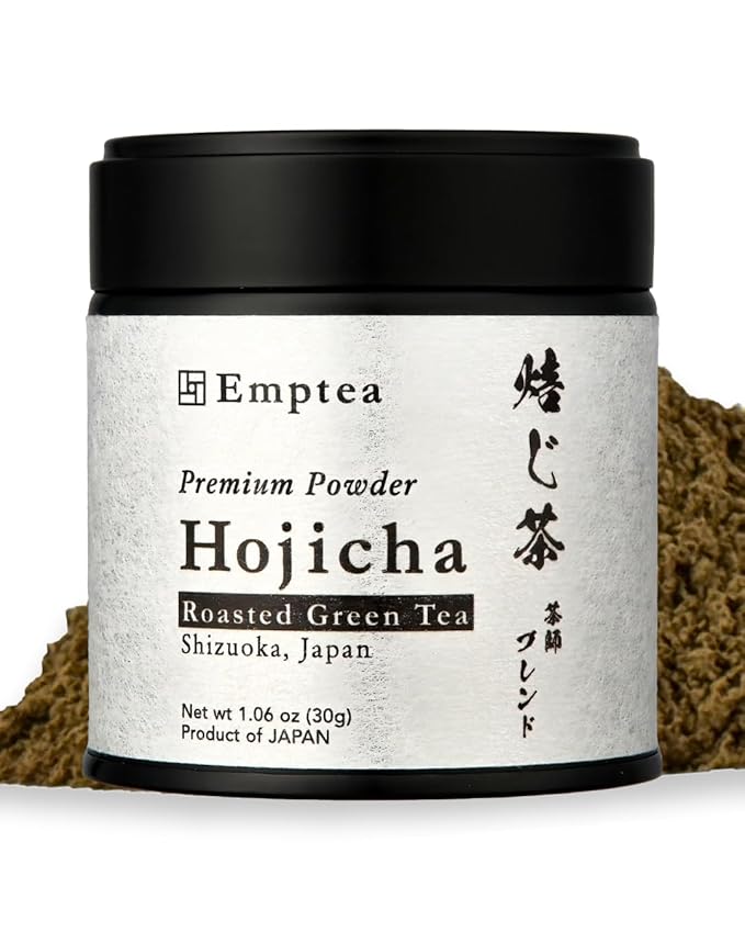 Emptea Premium Hojicha Powder for Latte - Tea Masters Blend Shizuoka Unsweetened Authentic Japanese Organic Roasted Green Tea Powder Ceremonial Grade 1.06 oz (30g)