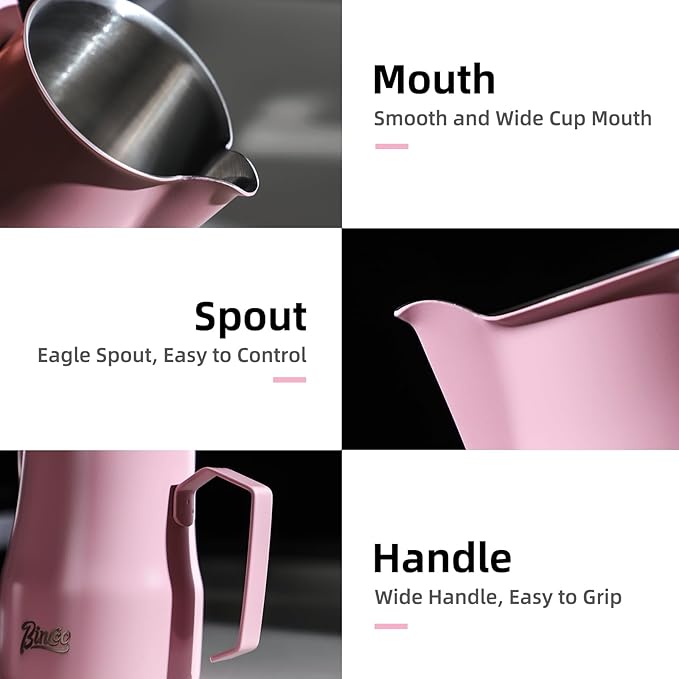 Milk Frothing Pitcher 450ML - Espresso Steaming Pitcher with Large Handle and Spout,Cappuccino Latte Art Cup for Barista and Home Cafe