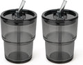 13 oz Glass Tumbler with Glass Straw and Lid, Leak-Proof Reusable Travel Cup for Iced Coffee, Tea, Matcha, Fruit Juice – Thick Wall Clear Water Bottle (Gray, 2 Pack)