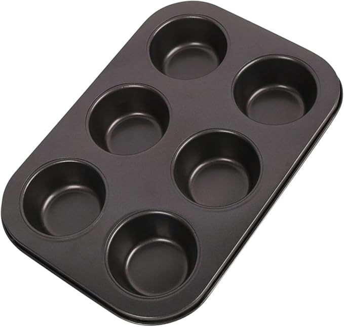 2 Packs Nonstick Round Muffin Baking Pan Tin, 6-Cup Muffin Tin, Cupcake Pans, Cheesecake Pans, Carbon Steel, Black
