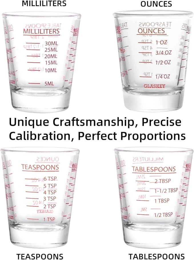 Shot Glasses Measuring Cup Set - 2 Pack Espresso Shot Glasses with Precise Measurement Marks,Heavy Duty Glass,Dishwasher Safe,Perfect for Coffee,Cocktails and Kitchen Use (Black & Red)