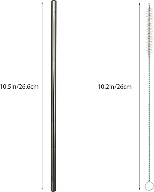 10 Pcs Stainless Steel Straws, Reusable Drinking Straws, Straight Metal Straw Sets with 2 Pcs Cleaning Brushes (10.5 Inch, Black)