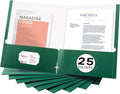 Zzrywuty File Folders with Pockets Letter Size, 25-Pack Paper Folders with Card Slot, Two Pocket Folders for School Students, Businessmen, Home and Office Workers（Dark Green）