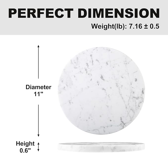 Koville Italian Natural Marble Cutting Board for Kitchen, 11inch Round Hand Crafted Marble Slab for Cheese, Charcuterie, Pastry Board - Wedding Gift, House Warming Gift(Bianco Carrara)