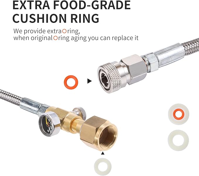 CO2 Tank CO2 Cylinder Direct Adapter with 60in Stainless Steel Hose Pressure Gauge & Exhaust Valve, CGA320 to TR21-4 Soda Maker Connector for Fizzi One Touch Jet Ninja Thirsti