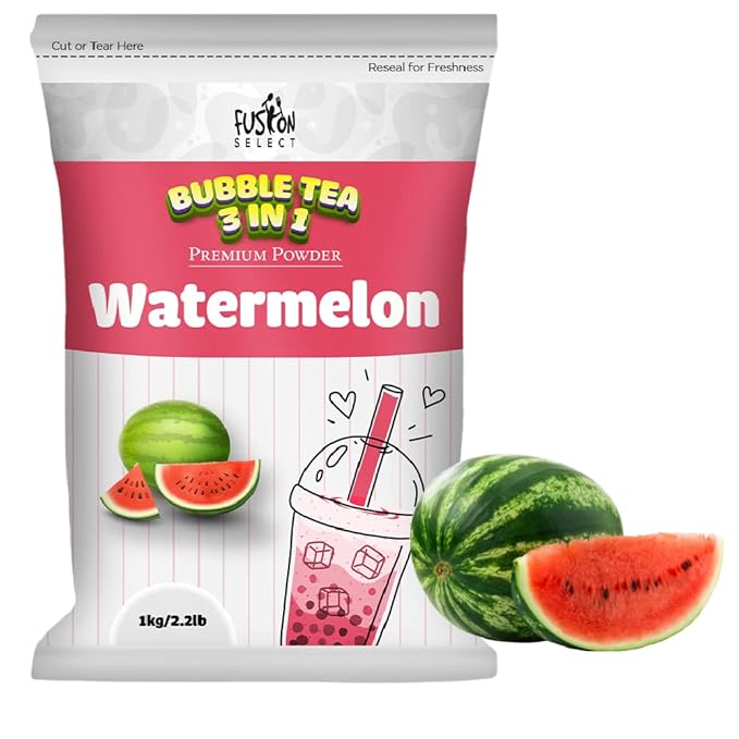 Fusion Select 2.2lb Boba Tea Powder Watermelon Bubble Tea Flavored-3-in-1 Drink Powder with Cream & Sugar - Instant Pre-Mixed Beverage for Hot or Cold Blends or Yummy Frappes