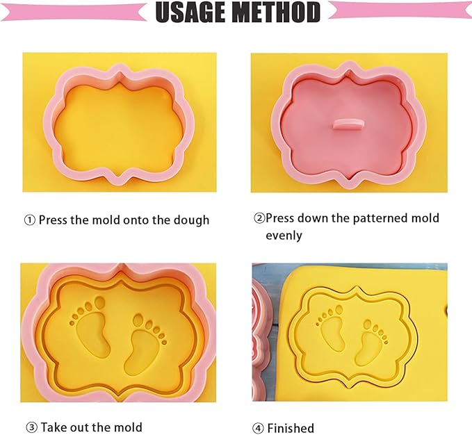 8 Pcs Cute Baby Shower Cookie Cutters for Baking Plastic Cookie Stamps Newborn Party Biscuit Mould Set DIY Fondant Biscuit Stamps Kitchen Tools(L8)