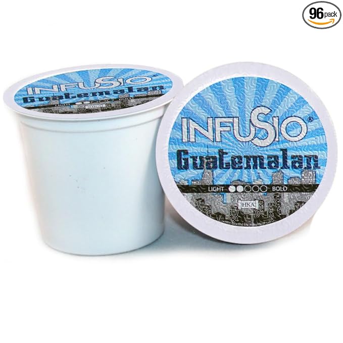 InfuSio Coffee Pods 96 Count Guatemalan Medium Light Roast Single serve Coffee pods for Keurig K Cup® Brewers - InfuSio Premium Roasted Keurig 2.0 Compatible