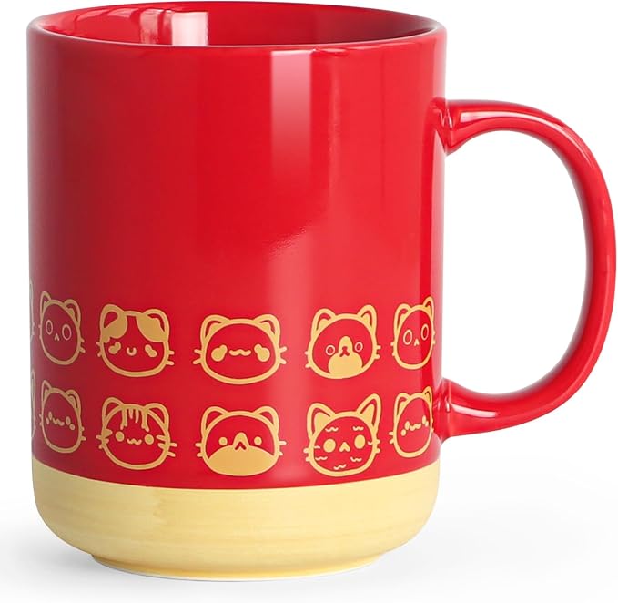 Cat coffee mug-16oz Ceramic Coffee Mugs for Women and Men-Cat gifts for cat lovers-Cute Coffee and Tea Mug-Red