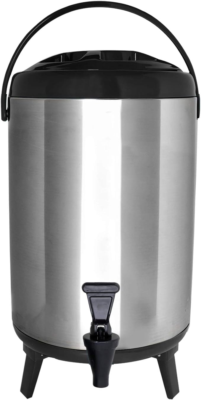 Stainless Steel Insulated Beverage Dispenser – Insulated Thermal Hot and Cold Coffee Carafe – 10 Liter Drink Dispenser with Spigot for Hot Water, Tea & Coffee, Cold Milk, Juice & More BLACK
