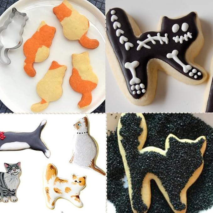 Cat Shaped Cookie Cutters Set,10pcs molds For Cake/Cookie,Stainless Steel Cake Tools For Kids,Party Accessories By MrCookie, Medium, Silver