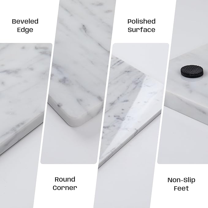 Natural Carrara White Marble Pastry and Cutting Board, 12x20x0.6 Inch, Heavy for Dough Chocolate, Pack of 1