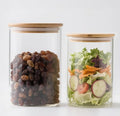33 oz Glass Food Storage Jars with Airtight Lids, Clear Glass Jar with Bamboo Lid, Airtight Food Canister for Tea, Candy, Coffee, Sugar, Cookie, Snack. (Round | 5+6 Inch)