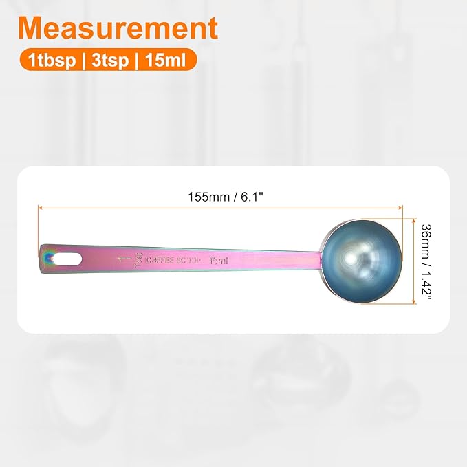 HARFINGTON Coffee Scoop Spoon 1tbsp (3tsp, 15ml) 304 Stainless Steel Long Handle Teaspoon/Tablespoon Measuring Spoons Scoops for Tea Sugar Kitchen, Multicolor