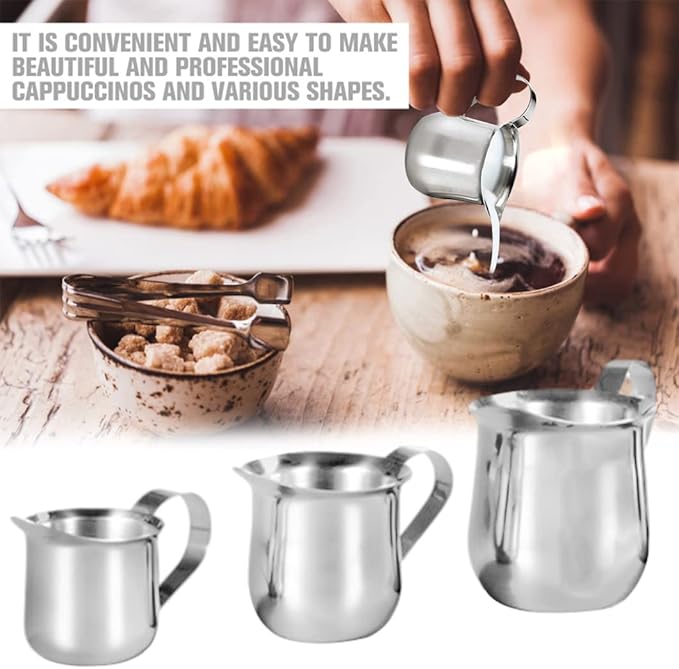 Rolin Roly 2Pcs Milk Frothing Pitcher Stainless Steel 60ml Small Bell-Shaped Creamer Mini Coffee Jug for Barista Cappuccino Espresso Cups Latte Art Pitcher