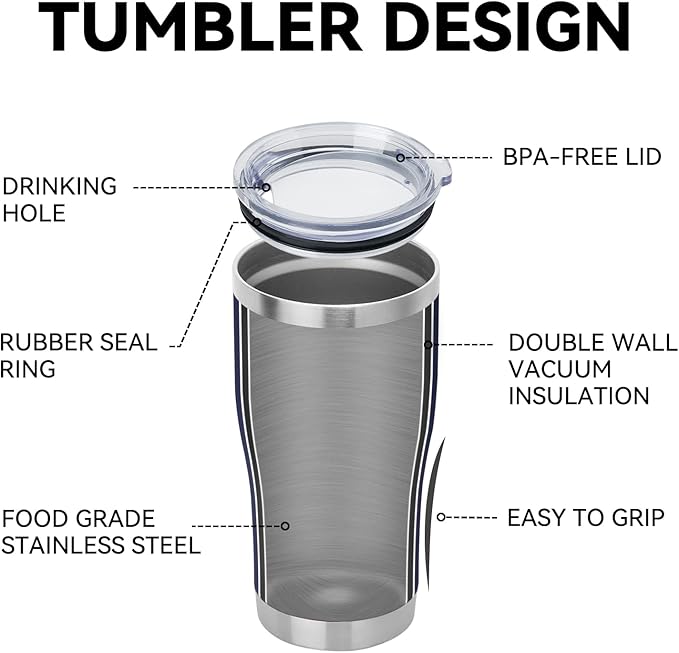DOMICARE 20oz Tumbler with Lid Stainless Steel Tumblers Bulk, Double Wall Vacuum Insulated Coffee Travel Mug Powder Coated Tumbler, 8 Pack Navy