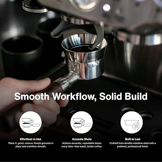 Crema Coffee Products 54mm Dosing Funnel|Compatible with 54mm Breville Portafilter,DualBoiler and OracleEspressoMachines|PreventsSpillage&Waste|DurableStainlessSteel|EasyFit for Clean,ConsistentDosing