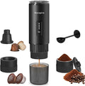 Stainless Steel Portable Espresso Maker | 7500mAh Rechargeable Battery | 20 Bar Self-Heating with USB-C | Works with Most Capsules Compatible for Camping, Travel, Outdoor (Black)