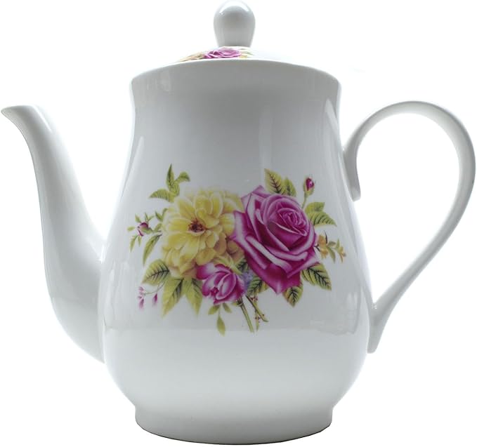 European Style Porcelain Teapot, Coffee Tea Water Pot Vintage Ceramic Kettle (50oz)