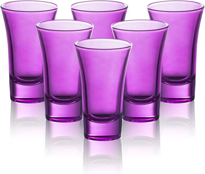 M&N HOME Purple Shot Glasses, 2 Oz Set of 6, Whiskey, Tequila, Cocktail, Round Glasses for Vodka, Spirits & Liquors