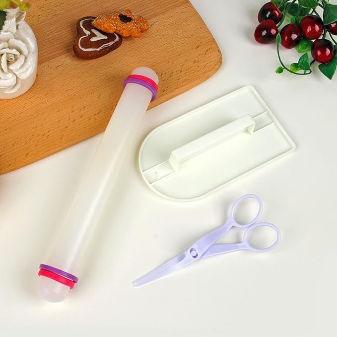Marshmallow Fondant Cake Decorating Hand Tool 12 Pcs 5 Sets Sugar craft Gum paste Icing Smoother Rolling Pin Trimmer Cutter Embosser Flower Scissor Modelling Accessories Supplies Kit Yellow