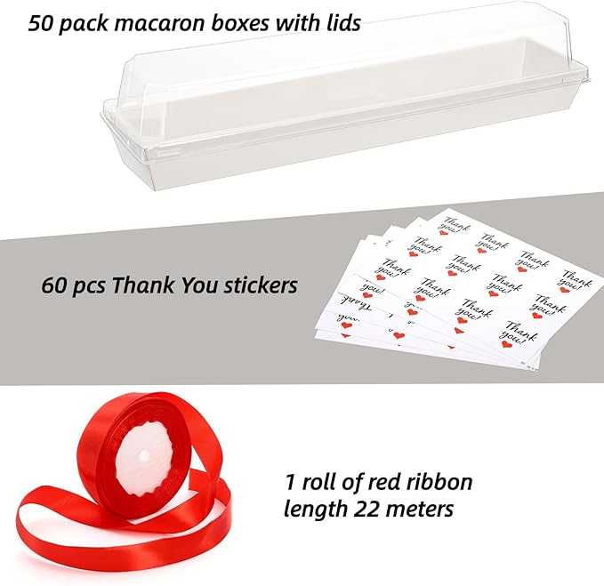 Dicunoy 50 Pack Strawberry Boxes with Clear Lids, 11" Macaron Box with Ribbon and Stickers, Chocolate Covered Strawberries Package Boxes for Cookies, Cocoa Bomb, Truffles, Valentine's Day, Christmas