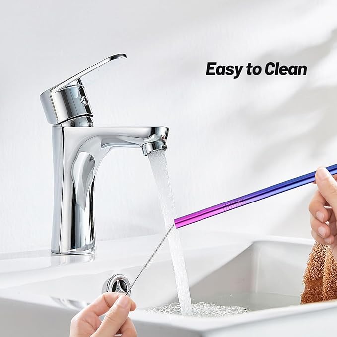VEHHE Metal Straw Stainless Steel Straws Drinking Reusable Straws 4 Set -10.5" Ultra Long Rainbow Color-Cleaning Brush for 20/30 Oz for Yeti RTIC SIC Ozark Trail Tumblers (2 Straight|2 Bent|1 Brush)