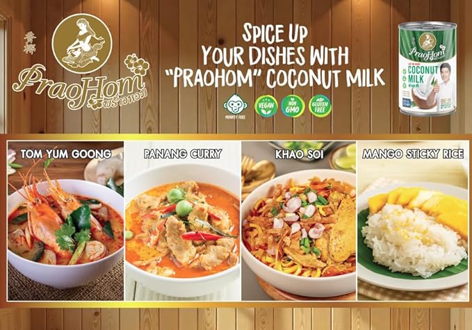 Praohom Coconut Milk 8.5 Fl Oz - Plant Based, Dairy Free Milk Alternative - Pure and Rich Thai Coconut Milk - No Added Sugar - Ideal for Cooking and Baking (250ml (pack of 6))