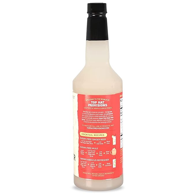 Top Hat Keto Sugar Free Diet Ginger Beer Syrup - Made with Organic Monk Fruit – Zero Sugar Ginger Syrup for Soda Makers - Makes 32 Craft Sodas, Cocktails, Mules or Mocktails - Compatible with SodaStream - 32oz bottle