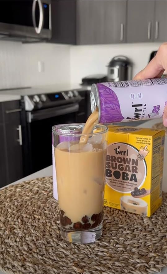Twrl Brown Sugar Boba Bubble Tea Toppings - Taiwanese Boba Pearls, Cafe-Style Tapioca Milk Tea Topping, Instant - Perfect for Milk Tea and Coffee, Gluten-Free, Plant-Based - Pack of 6 Single Servings