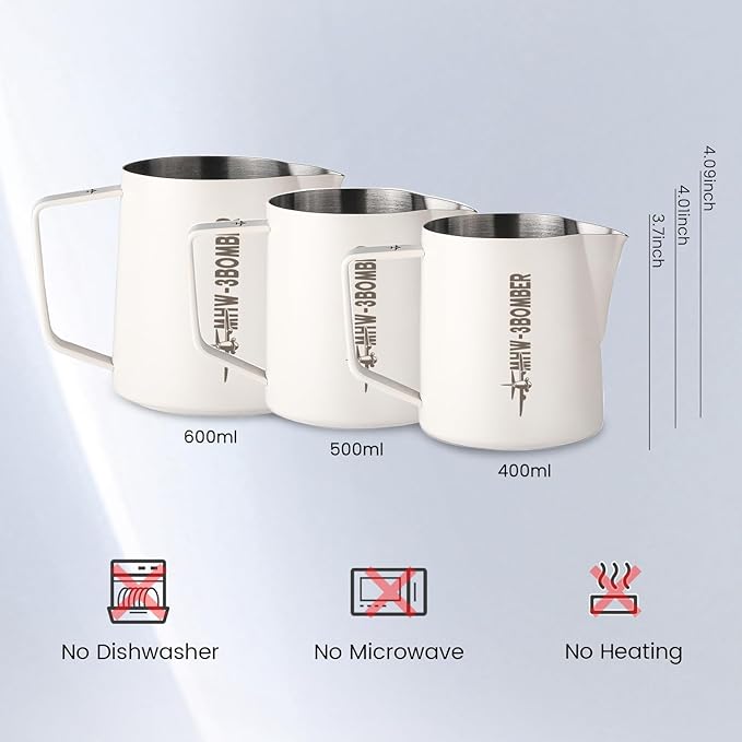 MHW-3BOMBER Espresso Steaming Pitcher Milk Frothing Pitcher Stainless Steel Milk Coffee Cappuccino Latte Art Barista Cup (Origin White, 20 Ounces) P5544