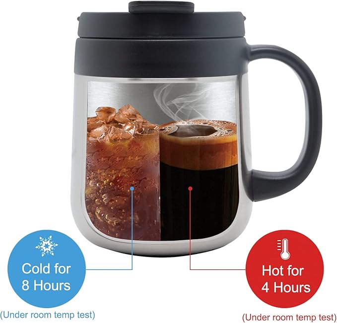 11OZ 330ML Stainless Steel Insulated Coffee Mug with Handle, Thermo Tumbler with Double Wall Vacuum Insulated Coffee Cup with 2 Lids
