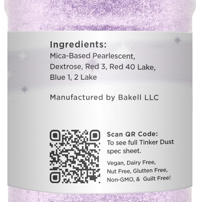 Bakell Lilac Purple Tinker Dust - (45g 1x Shaker Jar) | Add Elegance to Your Baking and Beverages with Edible Glitter!