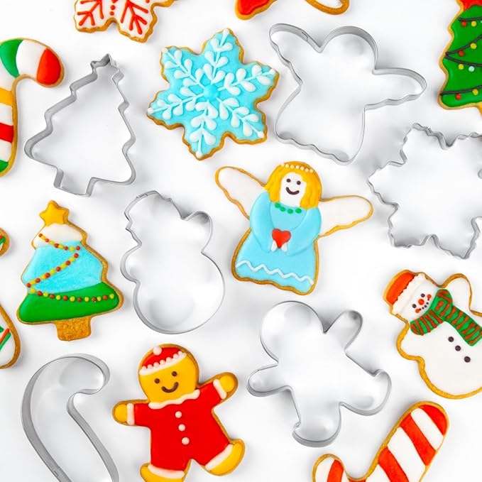 Christmas Cookie Cutter Set - 6 Pieces Christmas Cookie Cutter Shapes, Stainless Steel Cookie Cutters - Gingerbread Man, Snowflake, Christmas Tree, Angel, Snow Man,Candy Cane for Holiday