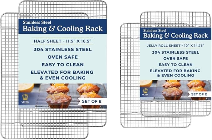 Ultra Cuisine Heavy Duty 100% Stainless Steel Cooling Rack for Cooking and Baking - Baking Rack & Wire Cooling Rack - Fits Half and Jelly Roll Sheet Pans - 11.5''x 16.5''' and 10''x14.75''