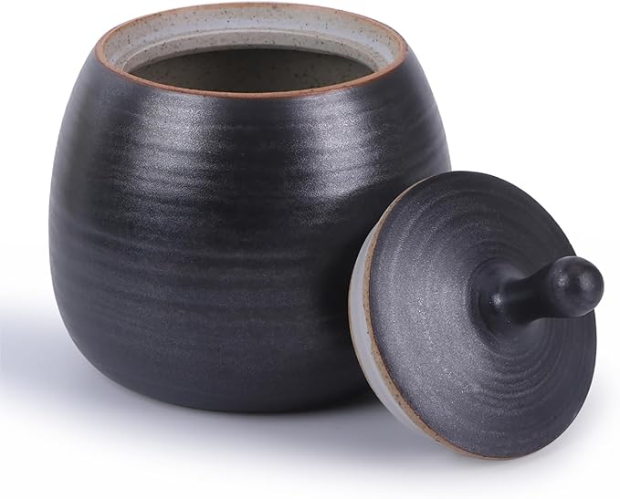 Kitchen Canisters Vintage Ceramic Food Storage Jar with Airtight Lid for Tea, Coffee, Herb, Sugar, Spice, Nuts (Black)