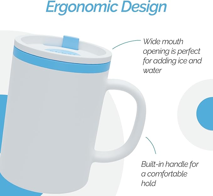 Copco Iconic 16oz Double Wall Insulated Desk Mug with Lid & Handle, Set of 2, BPA-Free Reusable Plastic, Spill-Proof, Microwave & Dishwasher Safe, Wide Mouth, Cup Holder Friendly (Teal)