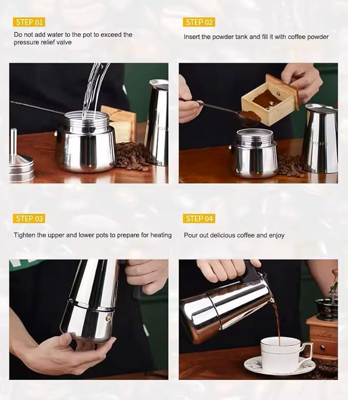 SEQ Stovetop Espresso Maker – 6 Cup (10 oz) Stainless Steel Moka Pot | Induction, Gas, Ceramic, Electric & Halogen Compatible | FREE Coffee Scoop + Extra Gasket | Easy Home Espresso