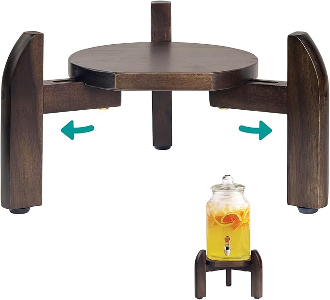 Drink Dispenser Stand Adjustable Width from 8" to 11.2" Wide - Beverage Jar and Water Plastic Jug Holder - to plant flower pots - Adjustable up to11.2-inch Wide (For 5-Gal Jug 8"-11.2")- Walnut Color