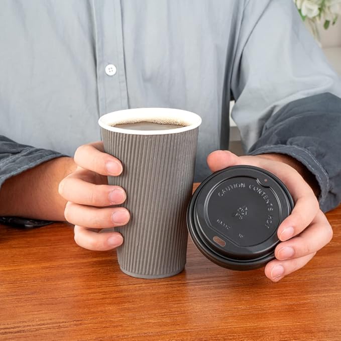 Restaurantware 16 Ounce Ripple Wall Disposable Coffee Cups, 500 Insulated Gray Paper Tumblers with Rolled Rim Design, Lids Sold Separately for Hot Drinks like Tea, Hot Chocolate and More